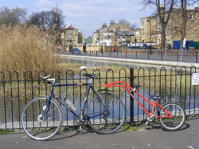 Bikes in front of the pond on Clapton Common