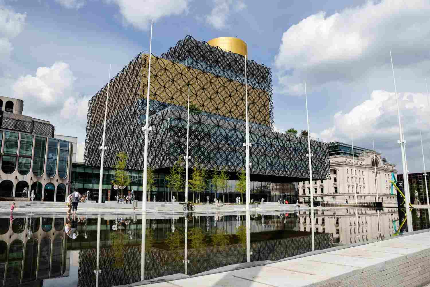 The Library of Birmingham, a striking building featuring a gold and black exterior design.